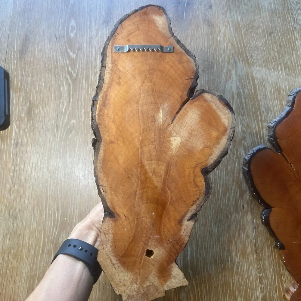 Vintage Rustic‎ Live Edge Wood Slab Epoxy Candle Holder MCM Pair Cabin